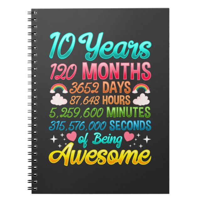 Carnet 10 Ans 120 Mois 10e Anniversaire Fête Arc en ciel (Devant)