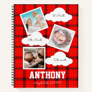 Carnet 1ère année Bébé Jalon Rouge Tartan Album photo