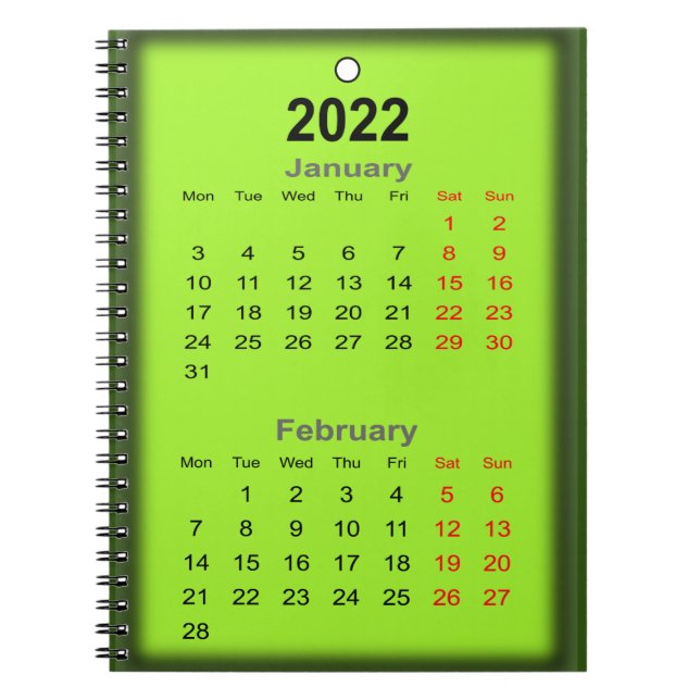 Carnet 2022 Calendar Janvier Février (Devant)