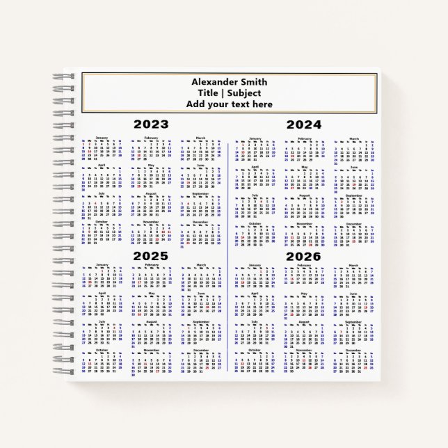 Carnet 2023 2024 2025 2026 Calendrier moderne Texte perso (Devant)