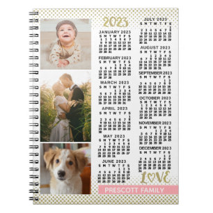Carnet 2023 Calendrier Blush Pink Gold Family Photo Colla