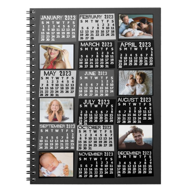 Carnet 2023 Calendrier mensuel Black Mod 6 Photo Collage (Devant)