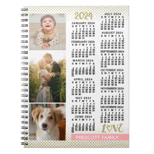 Carnet 2024 Calendrier Blush Pink Gold Family Photo Colla