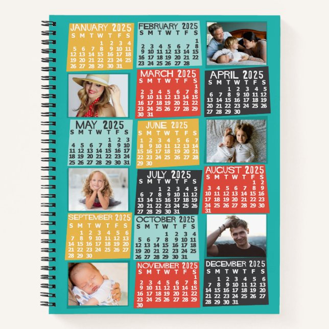 Carnet 2025 Année Calendrier mensuel Moderne 12 Photo Col (Devant)