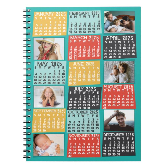 Carnet 2025 Année Calendrier mensuel Moderne 6 Photo Coll (Devant)