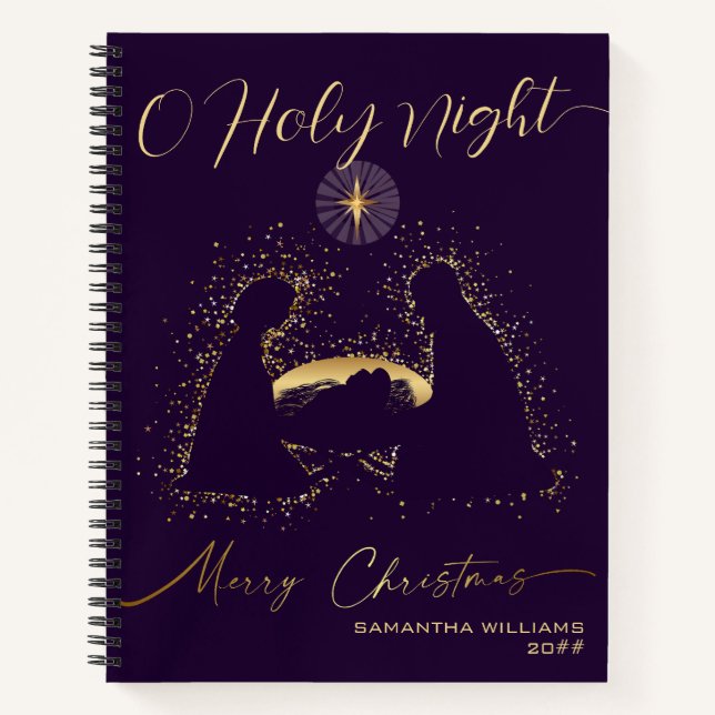 Carnet 2025 Calendar Nativity Manger O Holy Night Script (Devant)
