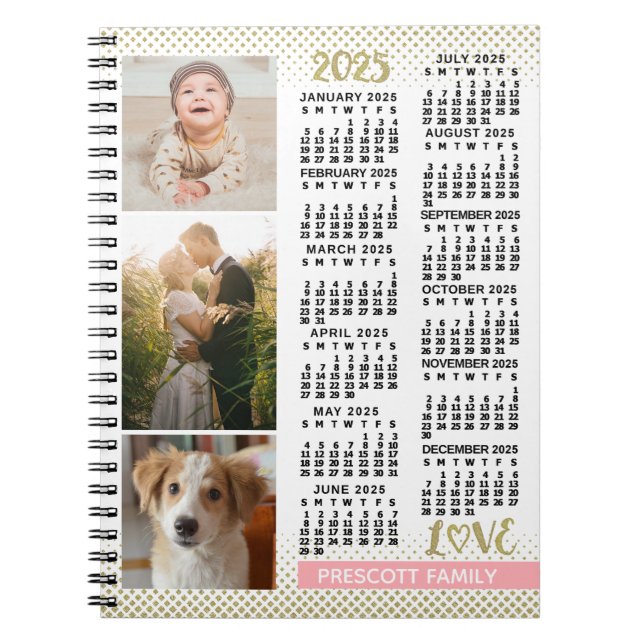Carnet 2025 Calendrier Blush Pink Gold Family Photo Colla (Devant)
