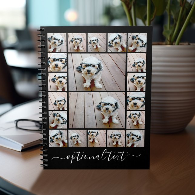 Carnet 20 photo tendance collage Nom du script noir blanc (Personalized notebook with photos and text)