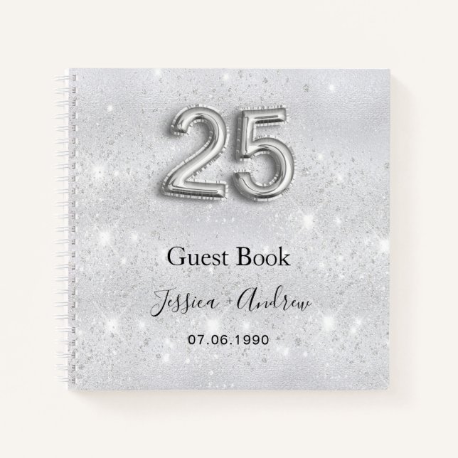 Carnet 25e anniversaire mariage parties scintillant argen (Devant)