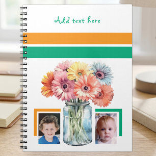 Carnet 2 fleurs de texte personnalisées vert orange