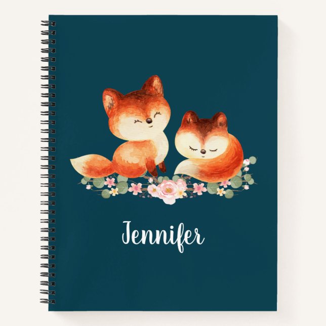 Carnet 2 mignons Petits Renards Rouges Aquarelle Design (Devant)
