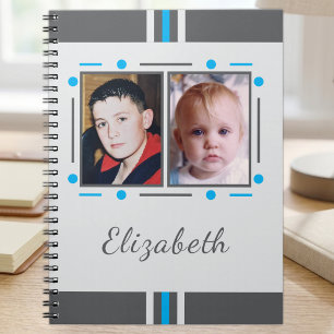 Carnet 2 nom de photo texte bleu gris
