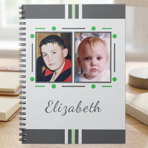 Carnet 2 nom de photo texte vert gris