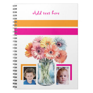 Carnet 2 photo custom text flowers pink orange