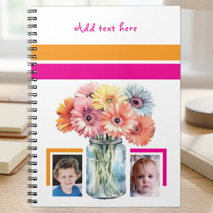 Carnet 2 textes personnalisés fleurs rose orange