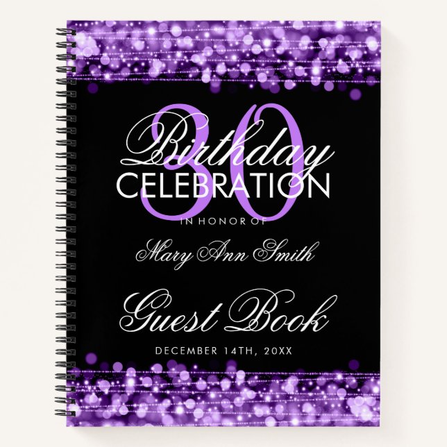 Carnet 30e anniversaire Guestbook Party étincelles violet (Devant)