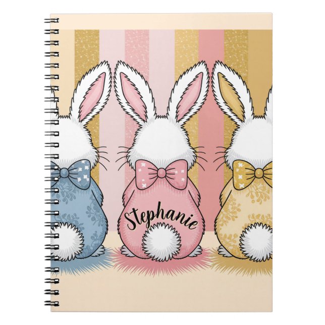 Carnet 3 Trio de lapins, nom personnalisé (Devant)