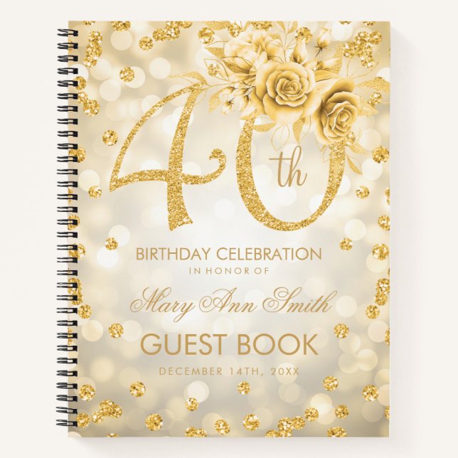 Carnet 40e anniversaire Guestbook Gold Glam Lights  (Devant)