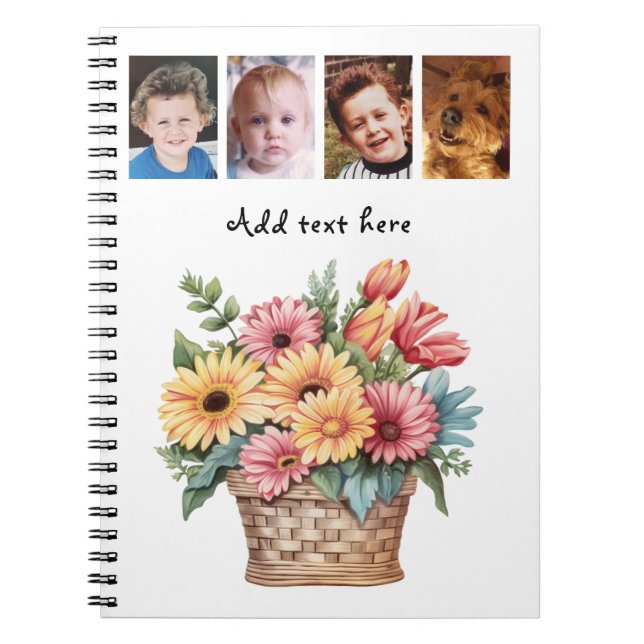 Carnet 4 photo custom text gerbera flowers white (Devant)