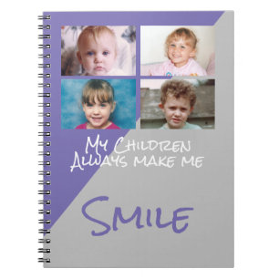 Carnet 4 photos enfants me font sourire violet gris