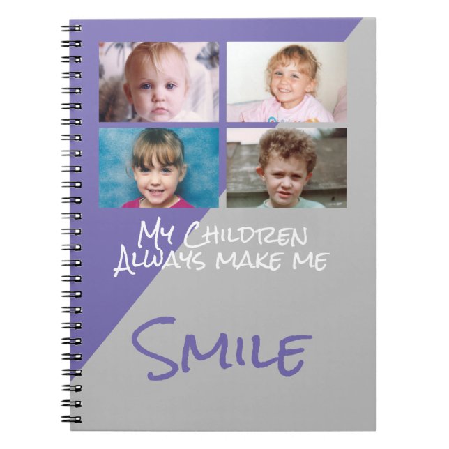 Carnet 4 photos enfants me font sourire violet gris (Devant)