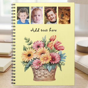Carnet 4 photos texte personnalisé fleurs de gerbera jaun