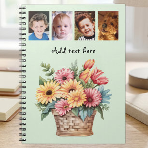 Carnet 4 photos texte personnalisé fleurs de gerbera vert