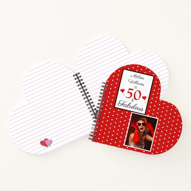 Carnet 50 & Fabulous Script Photo 50th Birthday Heart W R (Intérieur)