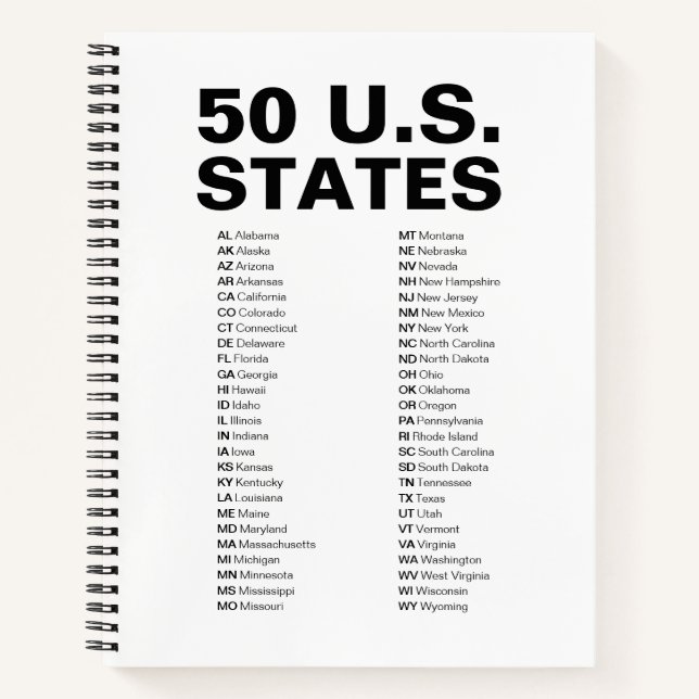 Carnet 50 U.S. States – Abbreviations List Spiral (Devant)