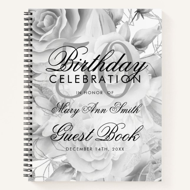 Carnet 50e anniversaire Guestbook Party Floral Silver Whi (Devant)