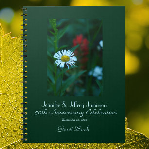 Carnet 50th Anniversary Party Guest Book, White Daisy