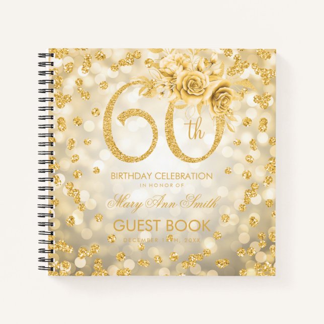 Carnet 60e anniversaire Guestbook Gold Glam Lights (Devant)