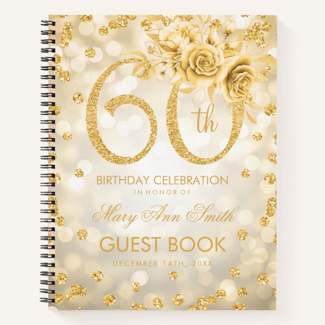 Carnet 60e anniversaire Guestbook Gold Glam Lights (Devant)