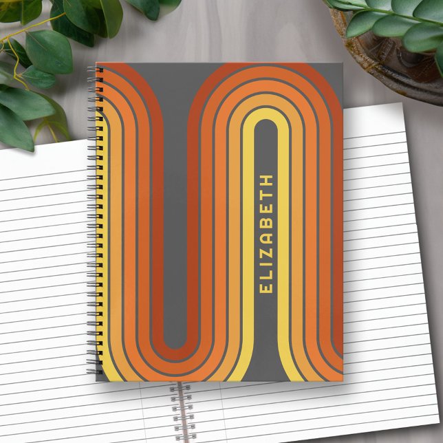 Carnet 70 Ligne Inspiré Art Sunset Arc rouge orange jaune (Personalized Notebook with Custom Text)