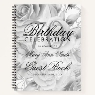Carnet 70e anniversaire Guestbook Party Floral Silver Whi