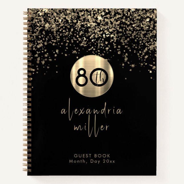 Carnet 80e anniversaire Black Gold Parties scintillant li (Devant)