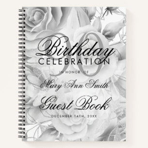 Carnet 90e anniversaire Guestbook Party Floral Silver Whi