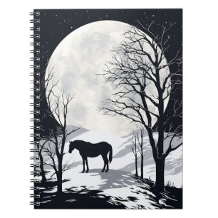Carnet à cheval   Pleine lune avec silhouette de c
