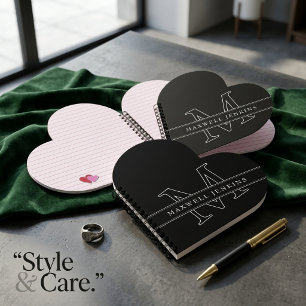 Carnet à coeur personnalisé avec monogramme et nom