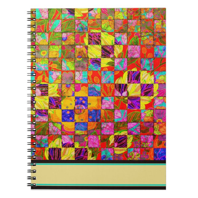 Carnet À damiers bohème floral (Devant)