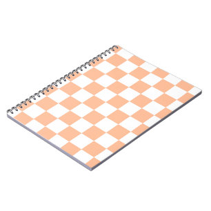 Carnet à damiers carré pêche orange blanc géométrique