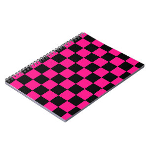 Carnet à damiers carré rose chaud noir rétro géométrique