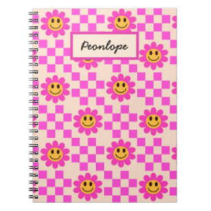 Carnet à damiers Fleurs souriantes roses chaudes Personna