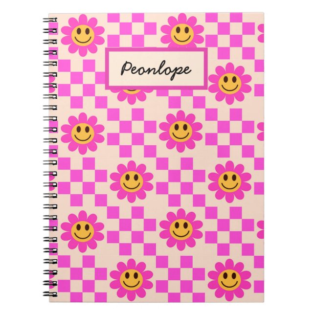 Carnet à damiers Fleurs souriantes roses chaudes Personna (Devant)