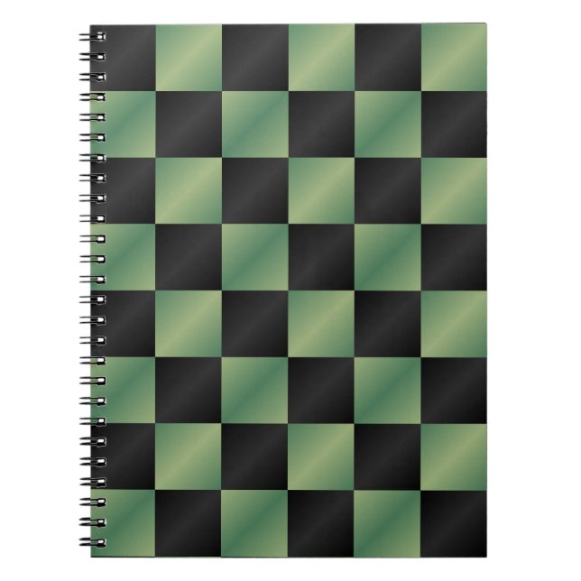 Carnet À damiers moderne vert olive noir dégradé (Devant)