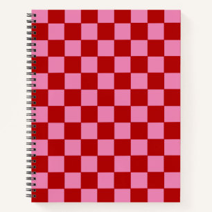 Carnet à damiers rouge et rose chaud