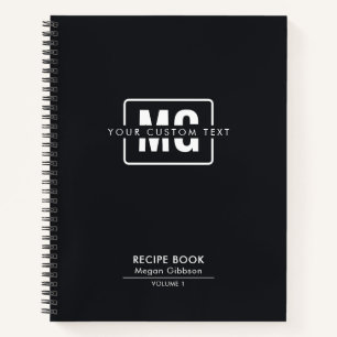 Carnet à deux lettres noir élégant Monogramme Rece