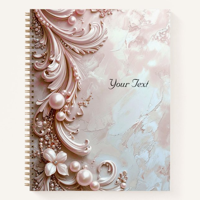 Carnet à fleurs et perles ornées rose (Devant)