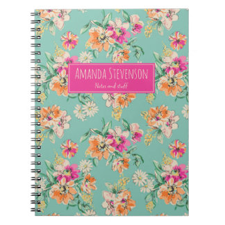 Carnet à motif floral rose et orange