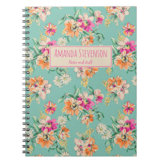 Carnet à motif floral rose et orange